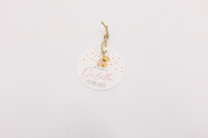 Tag rotondo con fiocco Orsetto Rosa